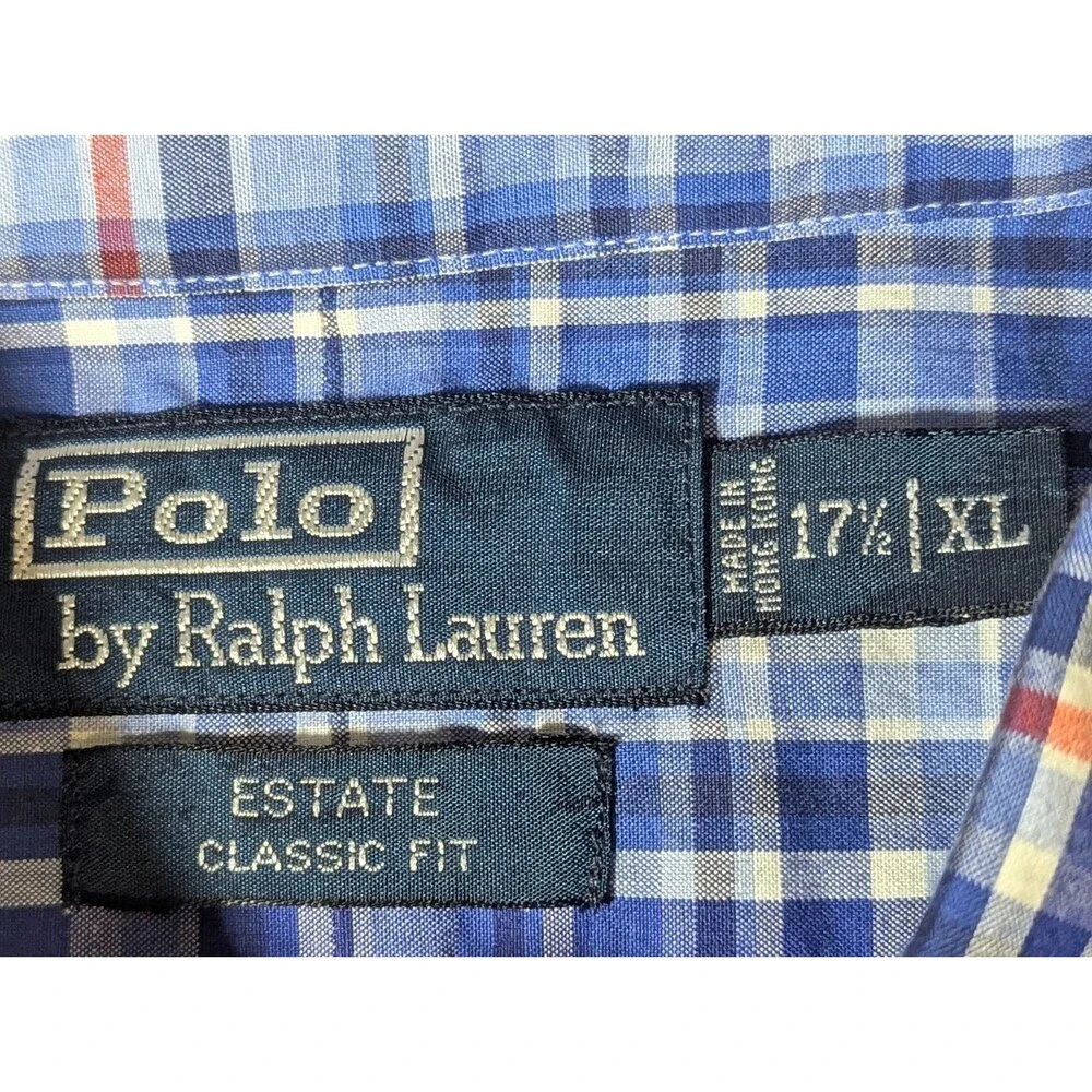 Polo Ralph Lauren Men's Shirt 17.5 XL Estate Classic Fit Blue Plaid Cotton LS